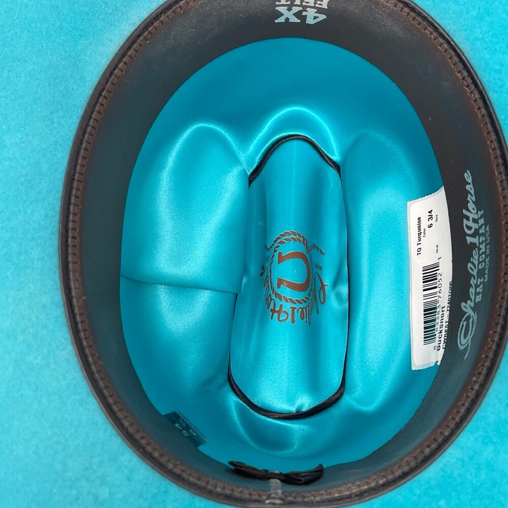 Charlie 1 Horse Bucksnort Turquoise Cowboy Hat 6 3/4 - Picture 8 of 10